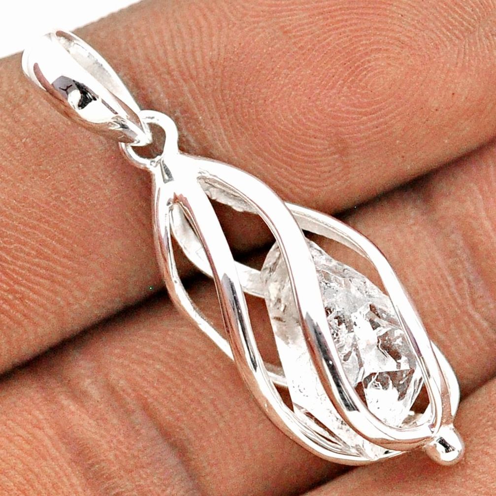 5.22cts cage natural white herkimer diamond 925 sterling silver cage pendant t89961