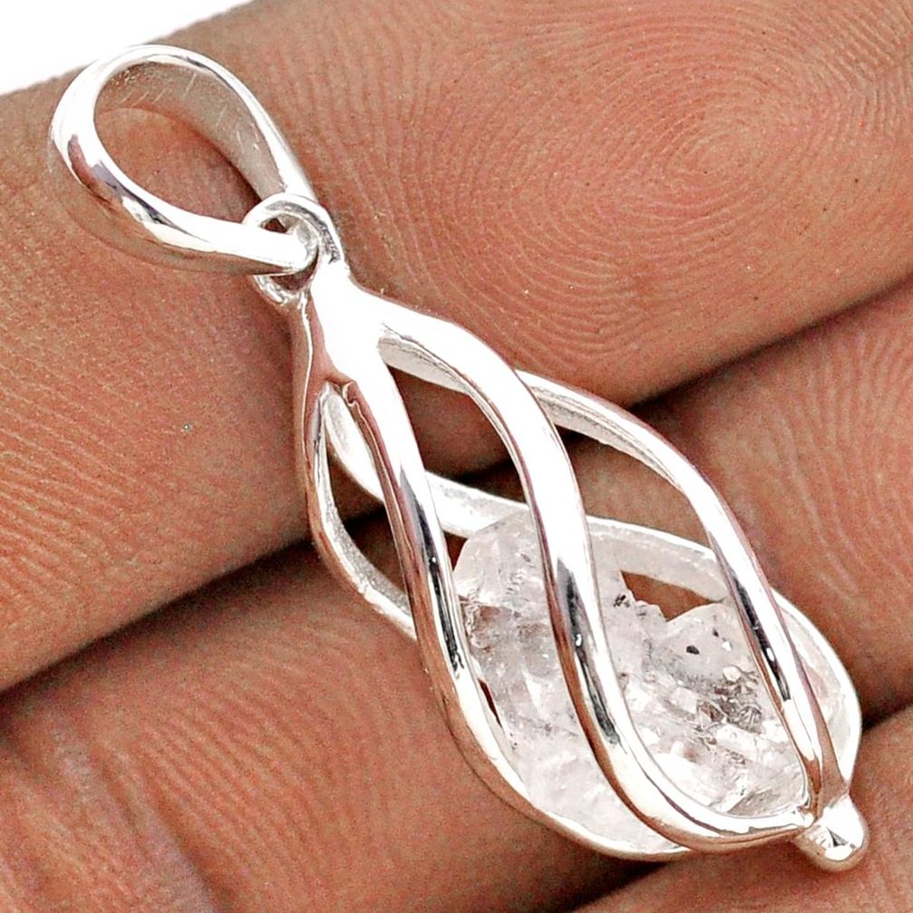 5.22cts cage natural white herkimer diamond 925 sterling silver cage pendant t89966