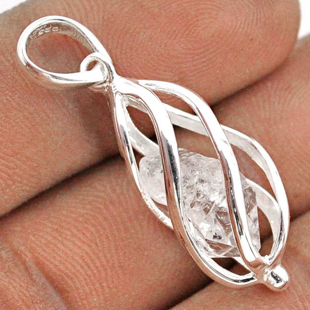 5.80cts cage natural white herkimer diamond 925 sterling silver cage pendant t89970