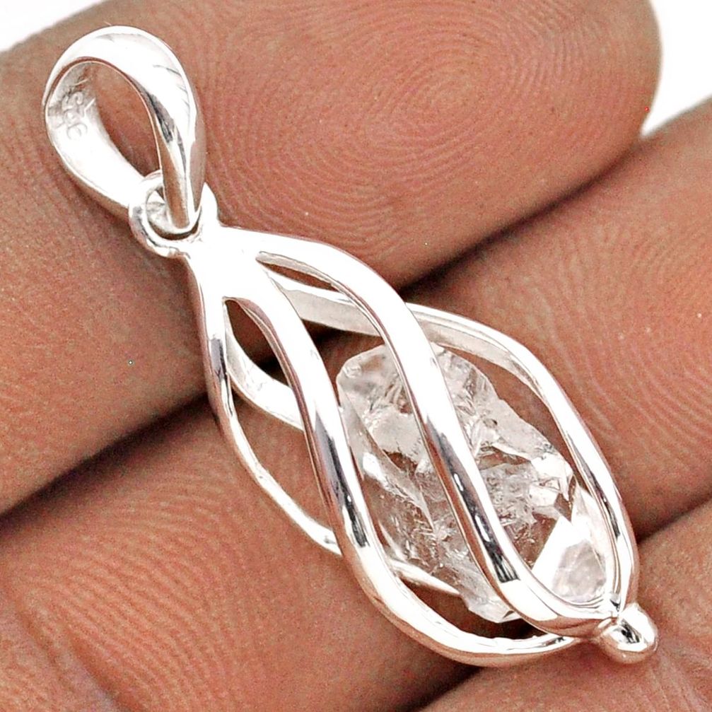 5.52cts cage natural white herkimer diamond 925 sterling silver cage pendant t89978