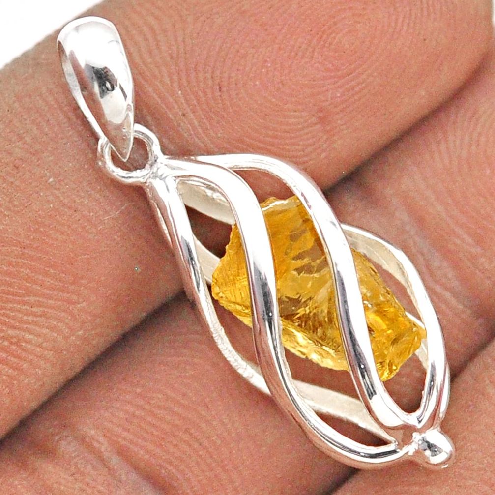 4.18cts cage yellow citrine rough 925 sterling silver cage pendant jewelry t89922
