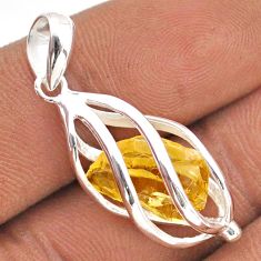 4.18cts cage yellow citrine rough 925 sterling silver pendant jewelry t89923