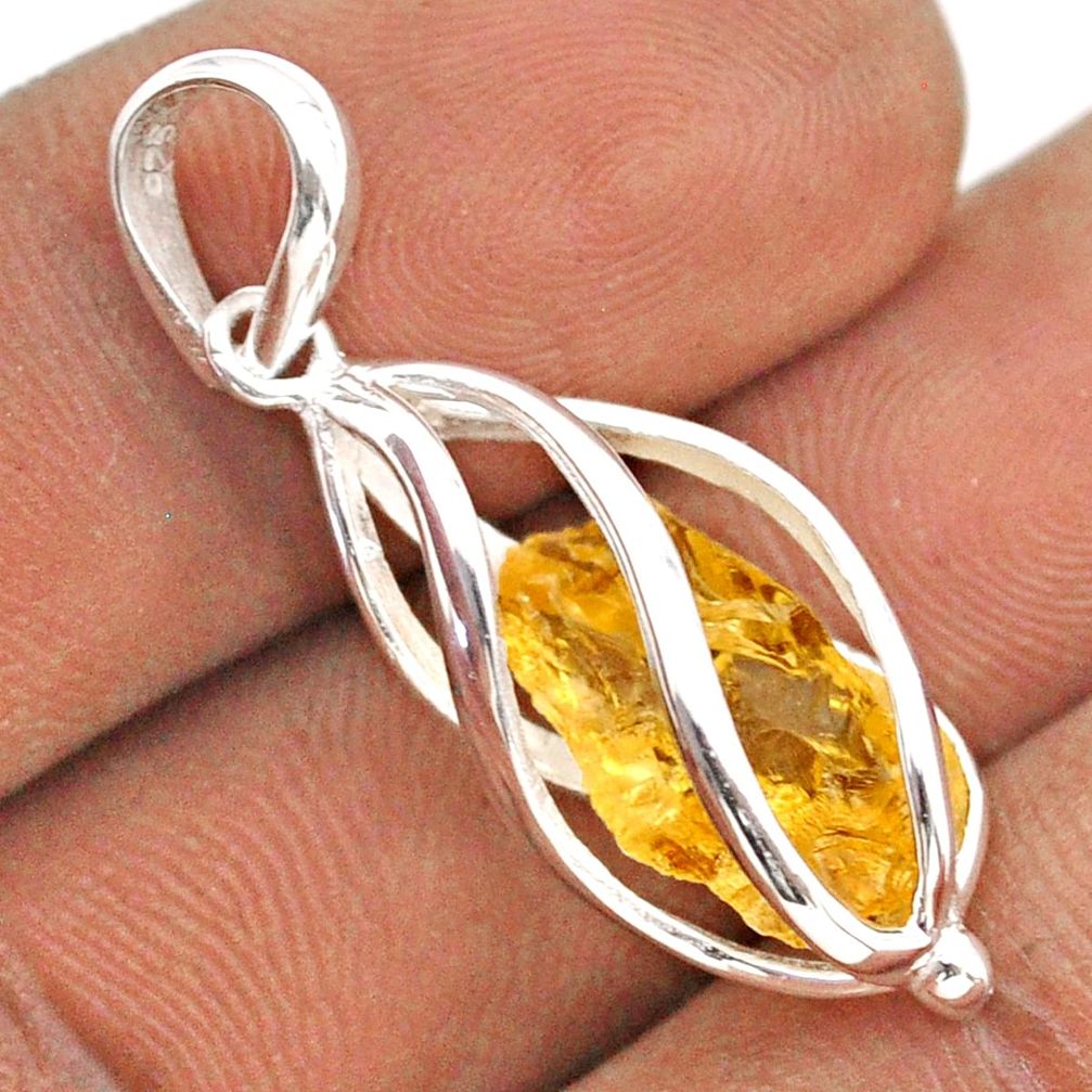 4.43cts cage yellow citrine rough 925 sterling silver cage pendant jewelry t89925