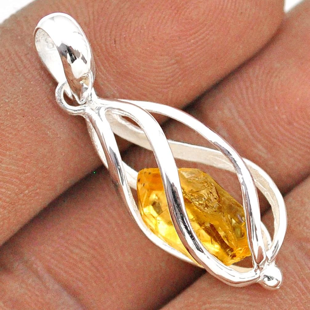 4.38cts cage yellow citrine rough 925 sterling silver cage pendant jewelry t89926