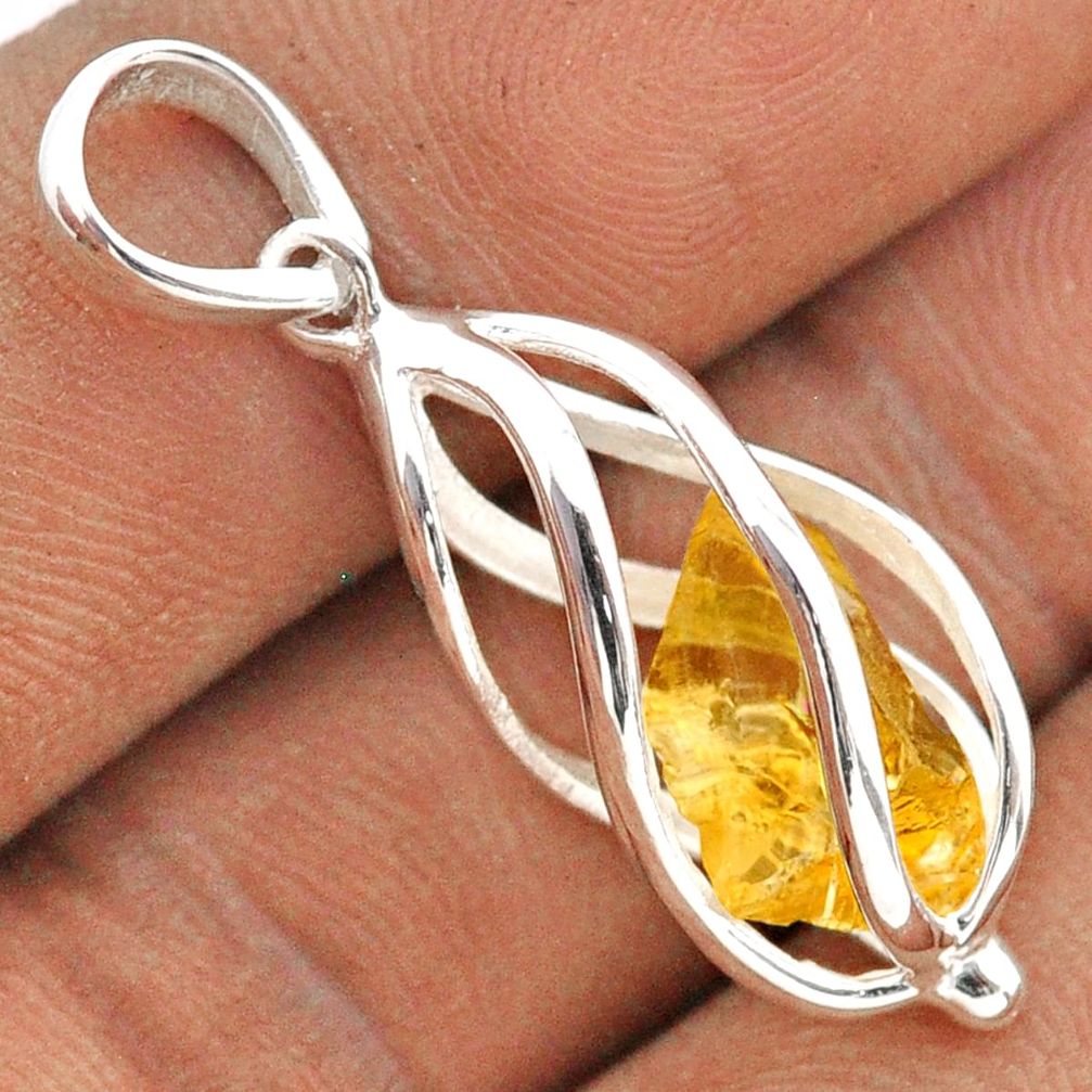 4.23cts cage yellow citrine rough 925 sterling silver cage pendant jewelry t89928