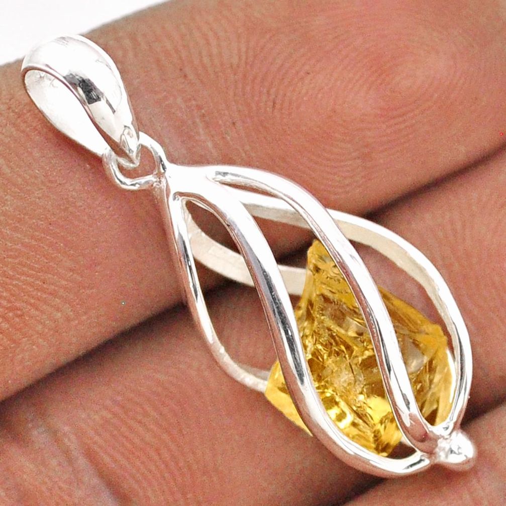 4.43cts cage yellow citrine rough 925 sterling silver cage pendant jewelry t89929