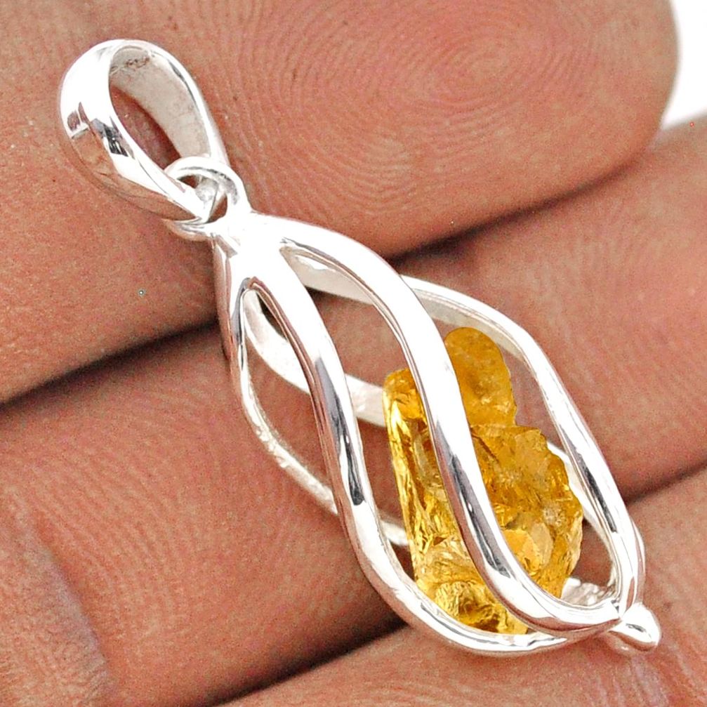 4.18cts cage yellow citrine rough 925 sterling silver cage pendant jewelry t89931