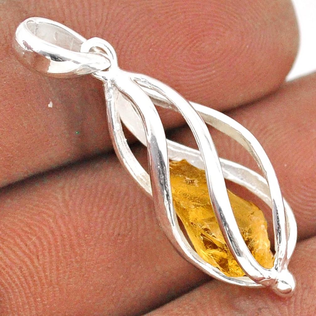 4.18cts cage yellow citrine rough 925 sterling silver cage pendant jewelry t89934