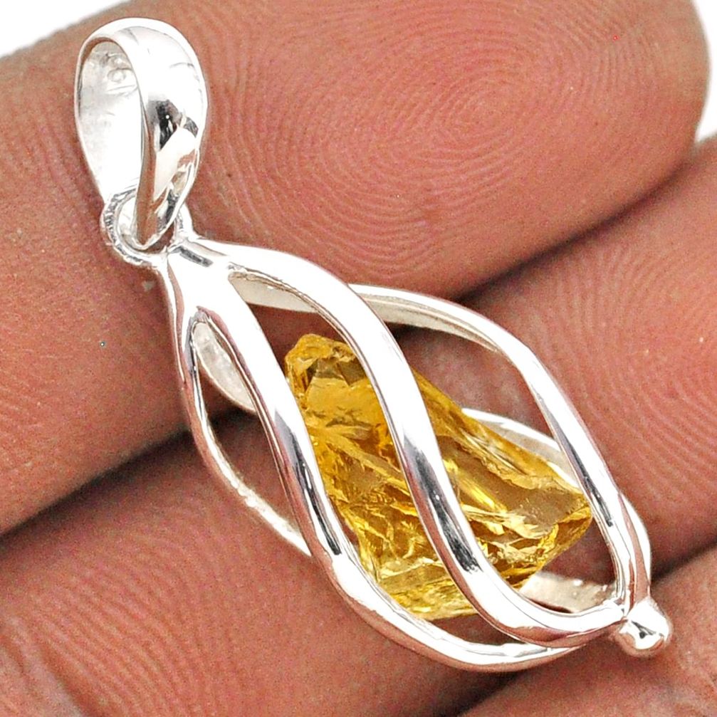 4.43cts cage yellow citrine rough 925 sterling silver cage pendant jewelry t89935