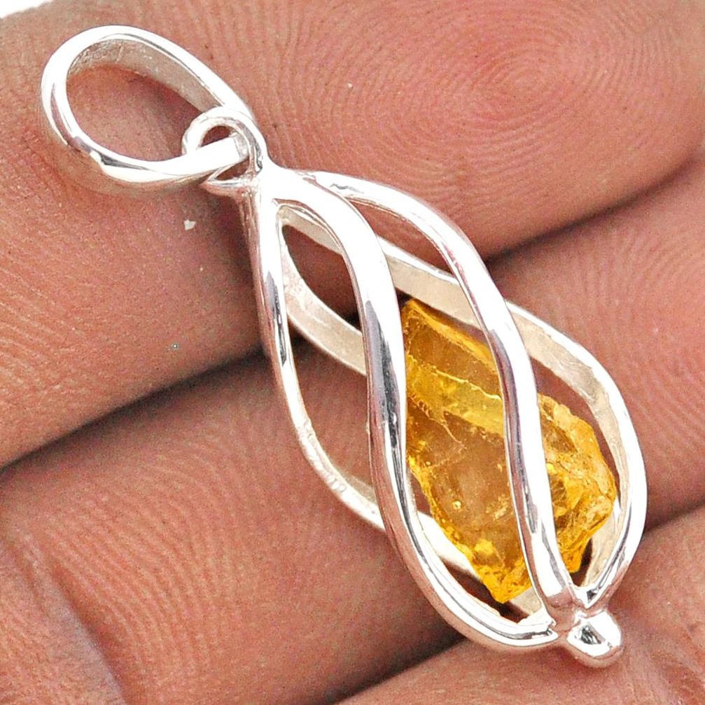 4.18cts cage yellow citrine rough 925 sterling silver cage pendant jewelry t89937