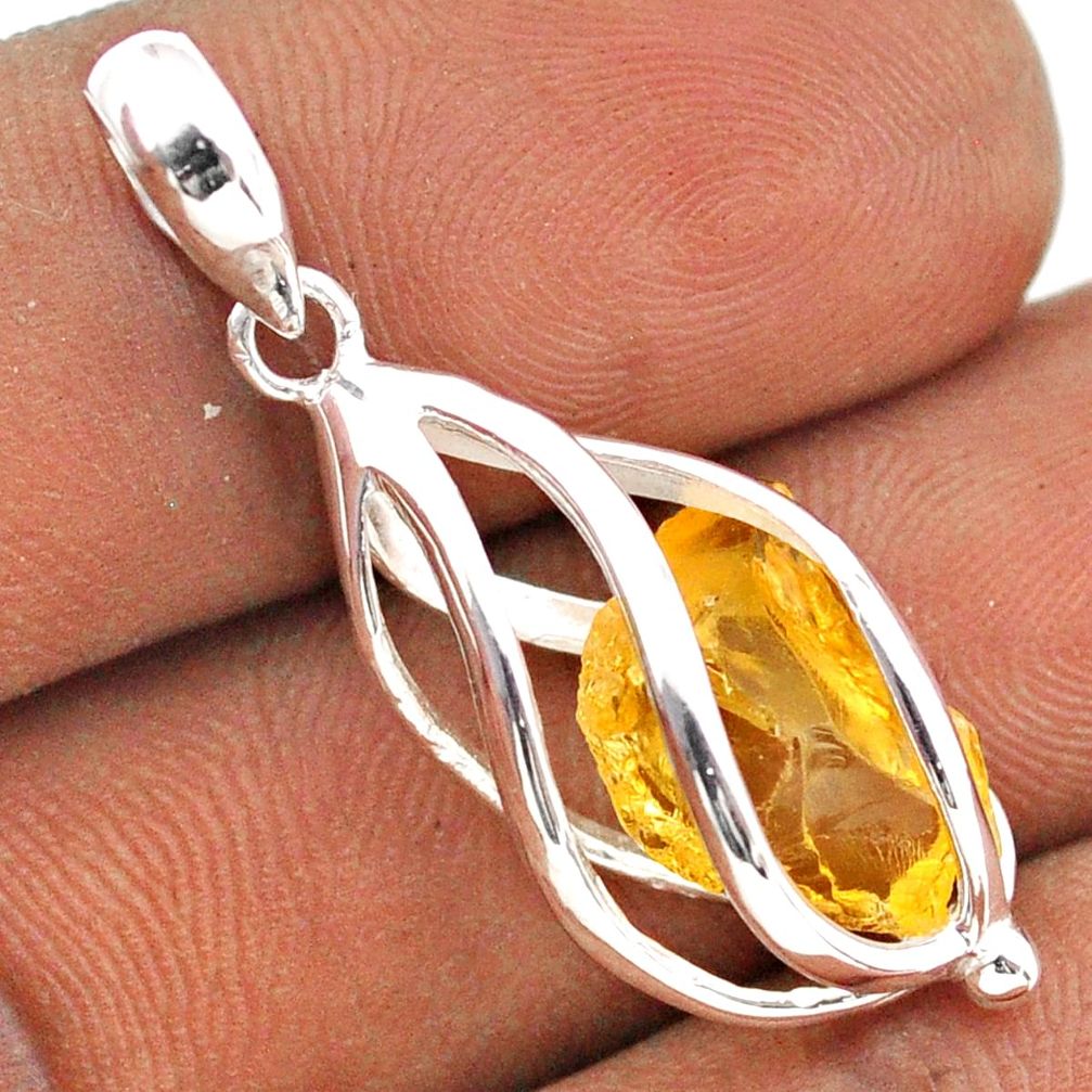 4.18cts cage yellow citrine rough 925 sterling silver cage pendant jewelry t89938
