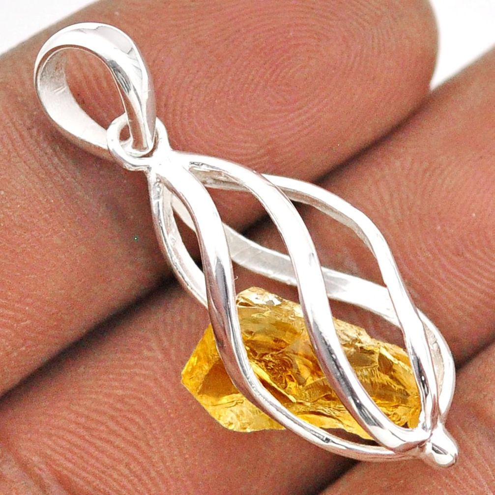 4.18cts cage yellow citrine rough 925 sterling silver cage pendant jewelry t89940
