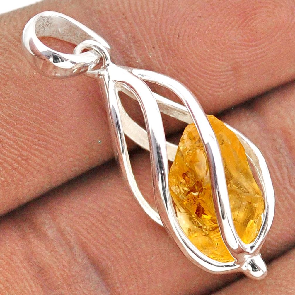 4.67cts cage yellow citrine rough fancy 925 sterling silver cage pendant t89927
