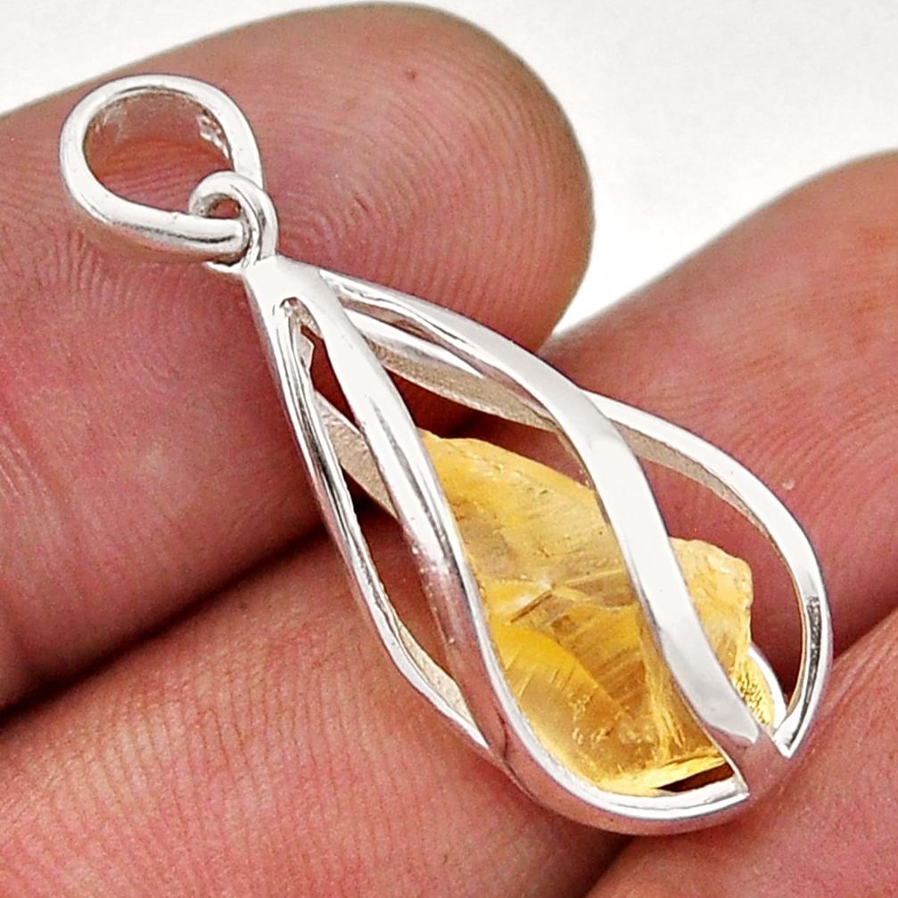 4.42cts cage yellow citrine rough fancy sterling silver pendant jewelry n46107