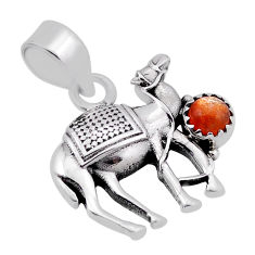 0.76cts camel natural orange sunstone (hematite feldspar) silver pendant n40366
