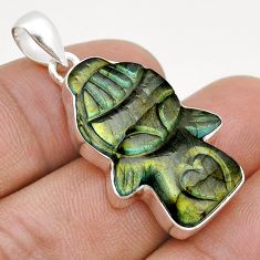 16.31cts carving angel natural labradorite spectrolite 925 silver pendant u74167