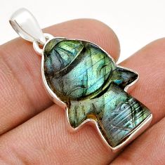 13.50cts carving angel natural labradorite spectrolite 925 silver pendant u74168