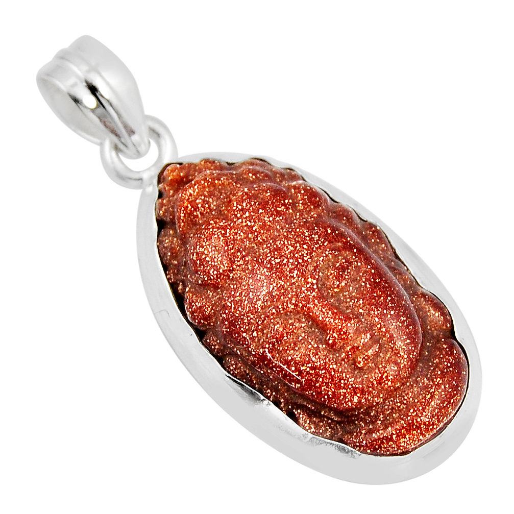 18.10cts carving buddha charm natural brown goldstone 925 silver pendant y49070