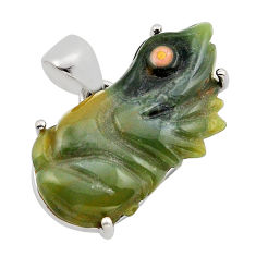 12.19cts carving frog natural ocean sea jasper fancy 925 silver pendant y94164