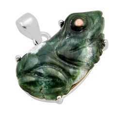 15.83cts carving frog natural ocean sea jasper fancy 925 silver pendant y94166