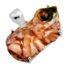 13.68cts carving frog ocean sea jasper (madagascar) 925 silver pendant y93302