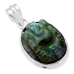 12.20cts carving god ganesha blue labradorite spectrolite silver pendant u69851