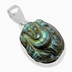 16.01cts carving god ganesha blue labradorite spectrolite silver pendant u73332