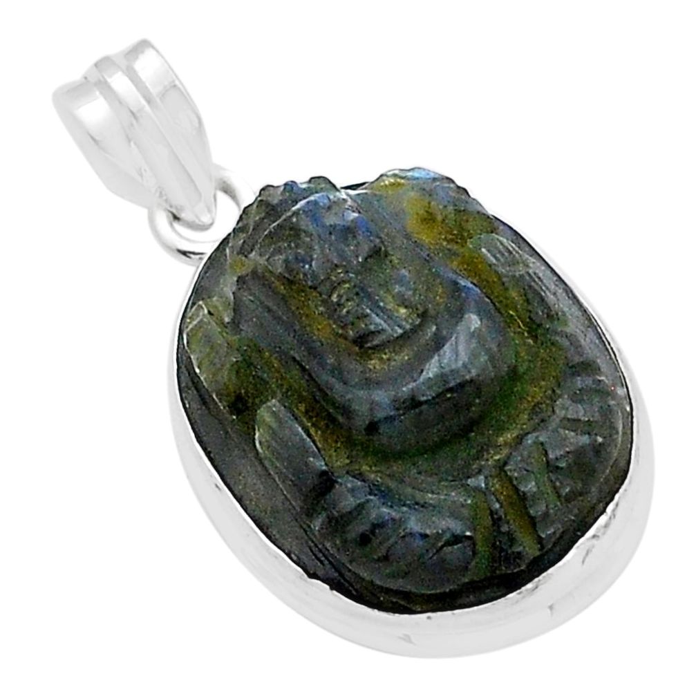 15.77cts carving god ganesha labradorite spectrolite 925 silver pendant u69846