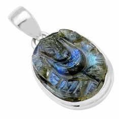 14.47cts carving god ganesha labradorite spectrolite 925 silver pendant u73323