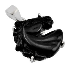 12.64cts carving horse natural black onyx 925 sterling silver pendant y93308