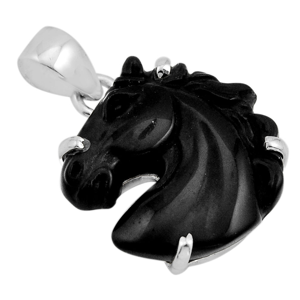 11.65cts carving horse natural black onyx fancy sterling silver pendant y93345