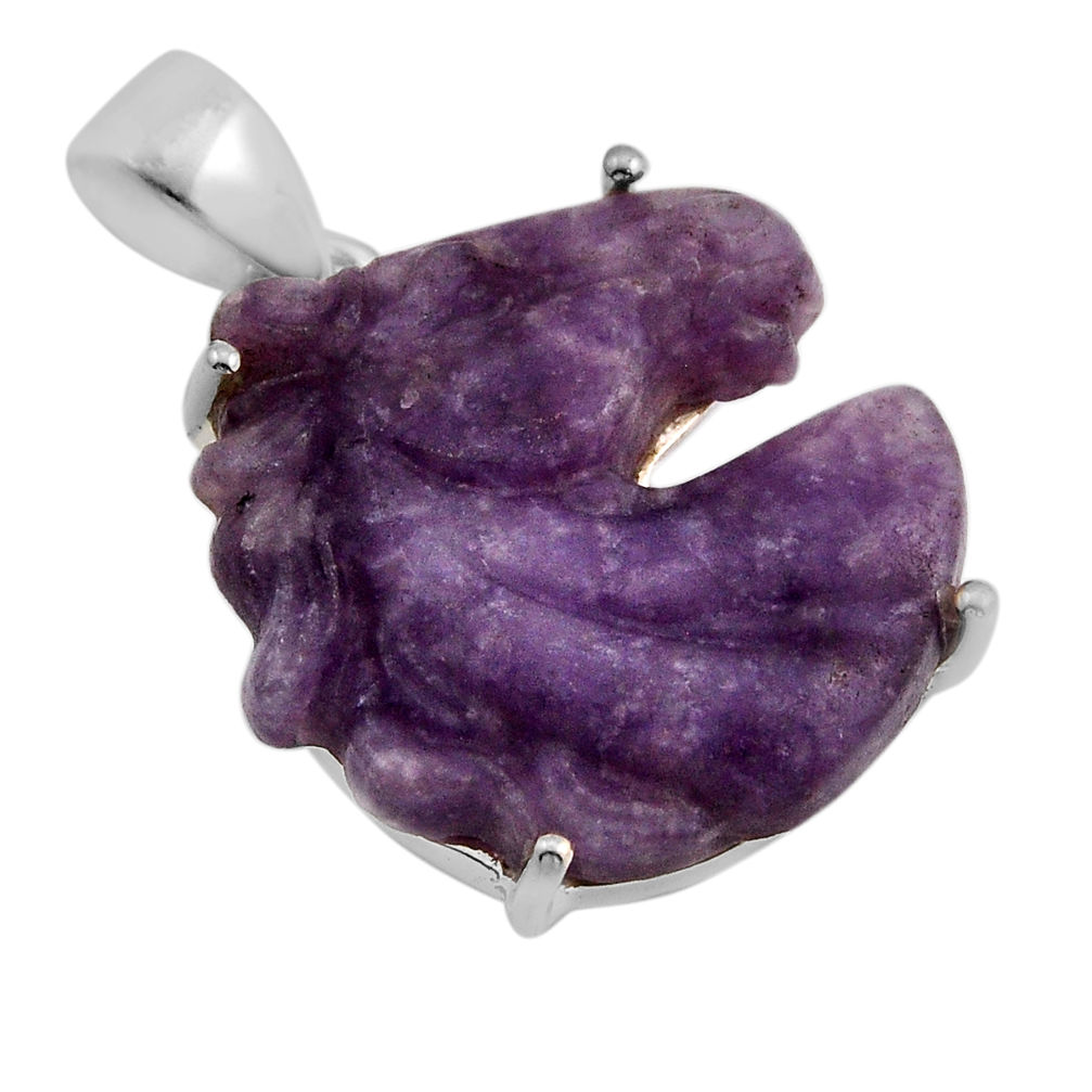 14.25cts carving horse natural purple grape chalcedony 925 silver pendant y93307