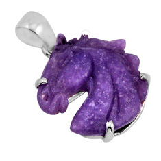 14.25cts carving horse natural purple grape chalcedony 925 silver pendant y93341