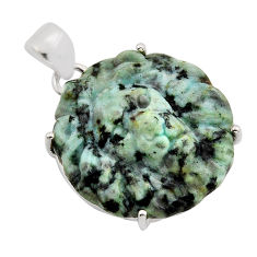 17.39cts carving lion natural green kambaba jasper round silver pendant y94196