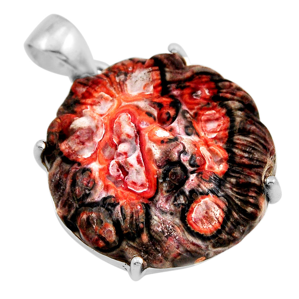 15.68cts carving lion natural rosetta stone jasper 925 silver pendant y93344