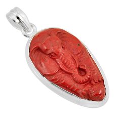 23.48cts carving lord ganesha natural jasper red fancy 925 silver pendant y49076