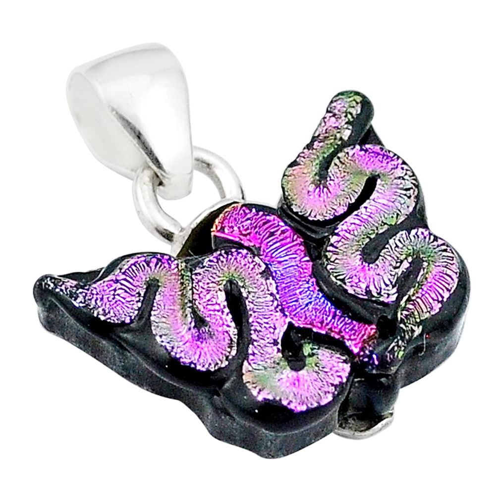 9.33cts carving multi color dichroic glass 925 silver butterfly pendant u28862