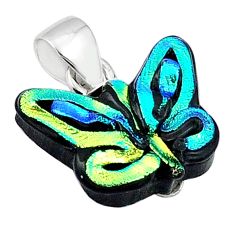 10.45cts carving multi color dichroic glass 925 silver butterfly pendant u28894