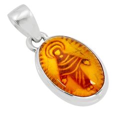 5.06cts carving natural baltic amber (poland) oval 925 silver pendant y78077