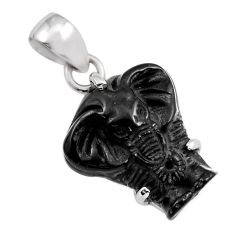 10.09cts carving natural black onyx 925 sterling silver elephant pendant y35370