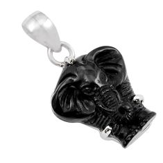10.09cts carving natural black onyx 925 sterling silver elephant pendant y35372