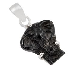10.50cts carving natural black onyx 925 sterling silver elephant pendant y35384