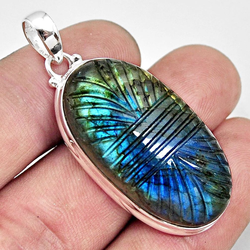 35.52cts carving natural blue labradorite 925 sterling silver pendant r29007