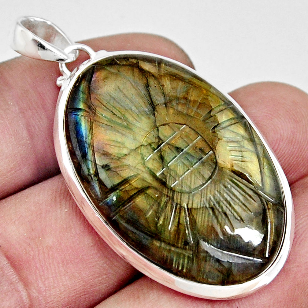 33.29cts carving natural blue labradorite 925 sterling silver pendant r29010