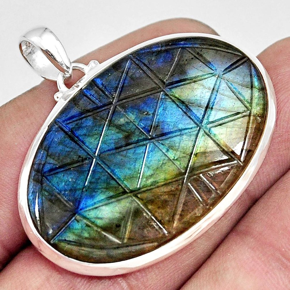 36.19cts carving natural blue labradorite 925 sterling silver pendant r29013