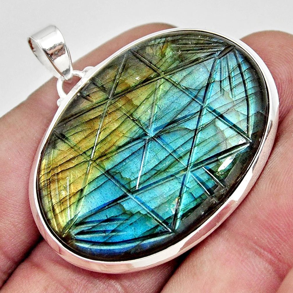 40.69cts carving natural blue labradorite 925 sterling silver pendant r29014