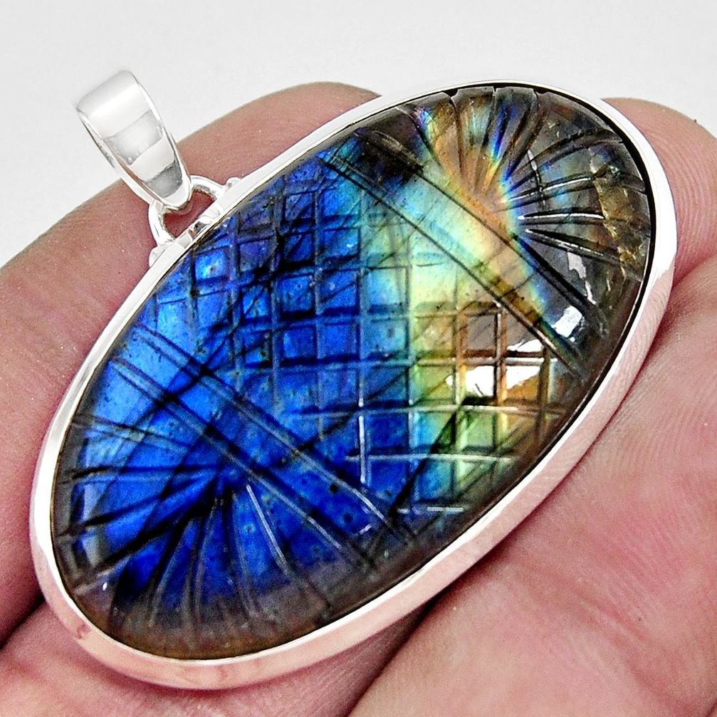 41.99cts carving natural blue labradorite 925 sterling silver pendant r29017
