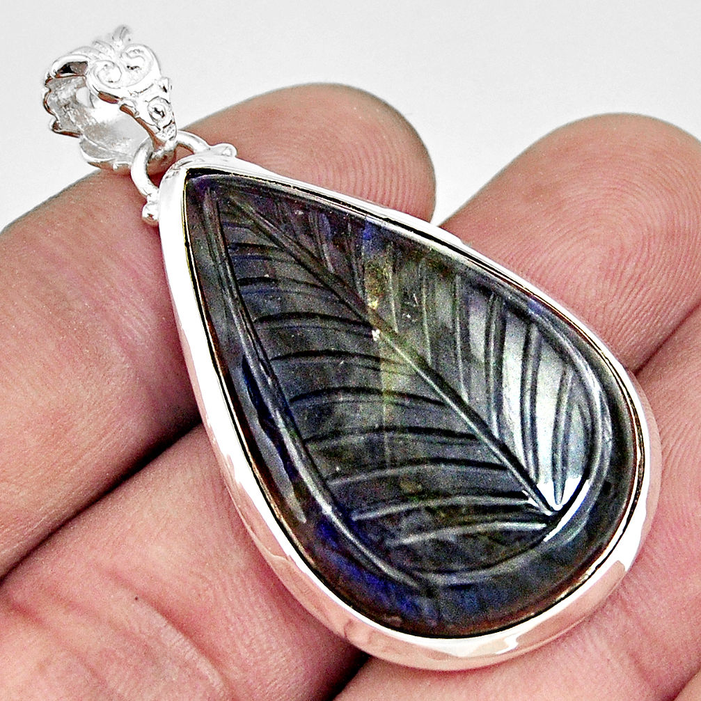 29.34cts carving natural blue labradorite 925 sterling silver pendant r29031