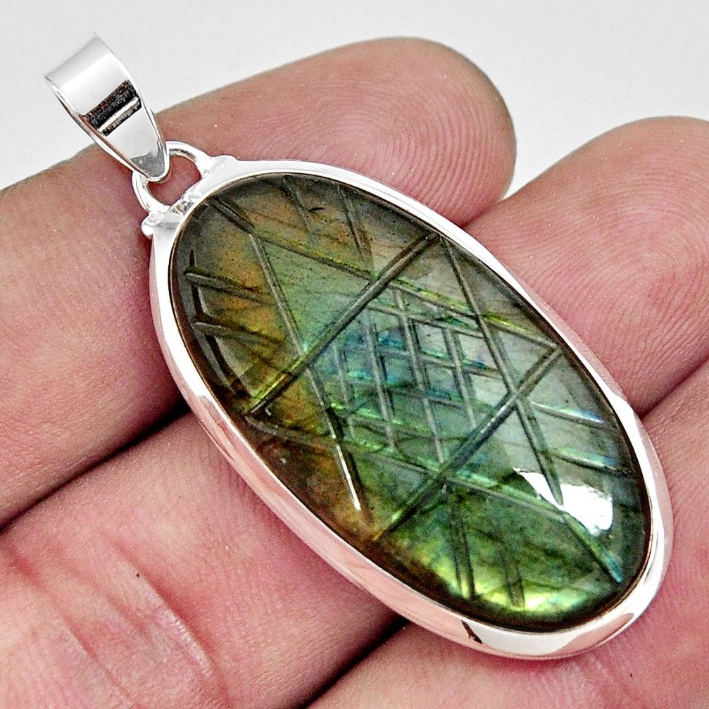 28.73cts carving natural blue labradorite 925 sterling silver pendant r29038