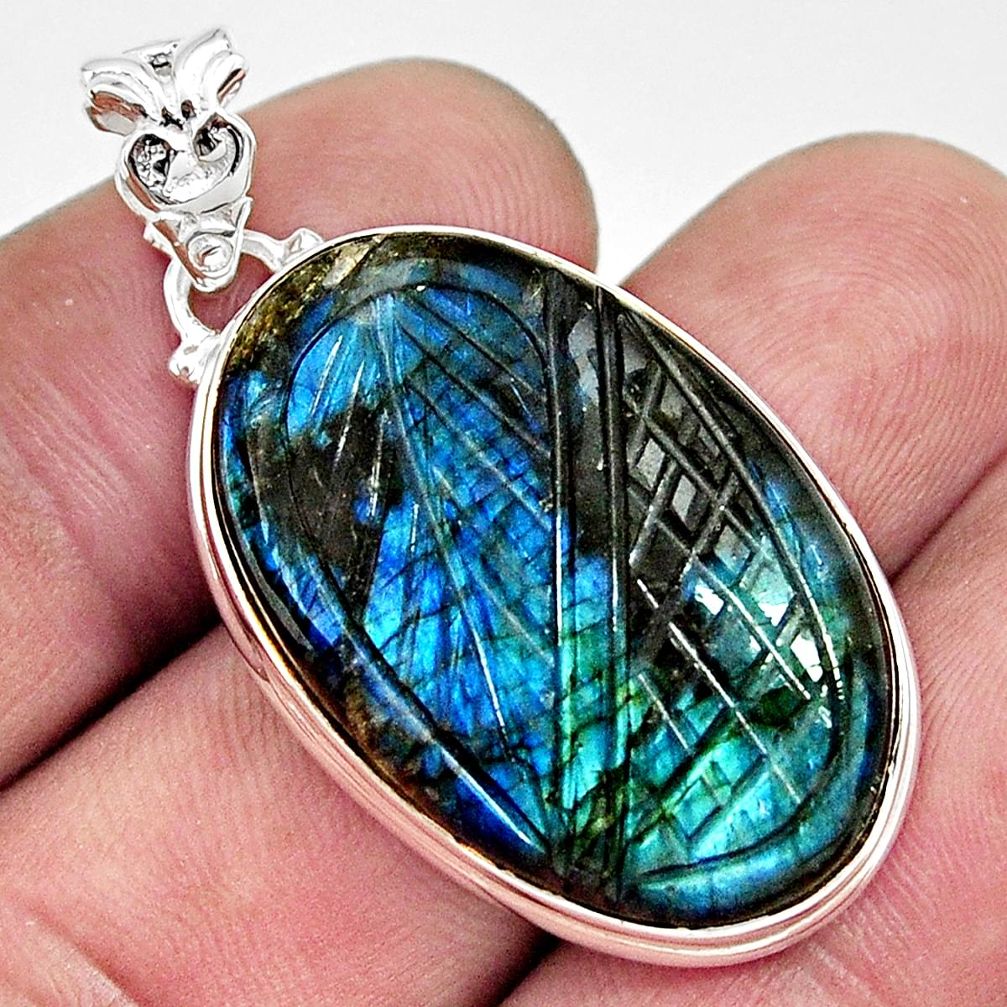 29.34cts carving natural blue labradorite 925 sterling silver pendant r29047